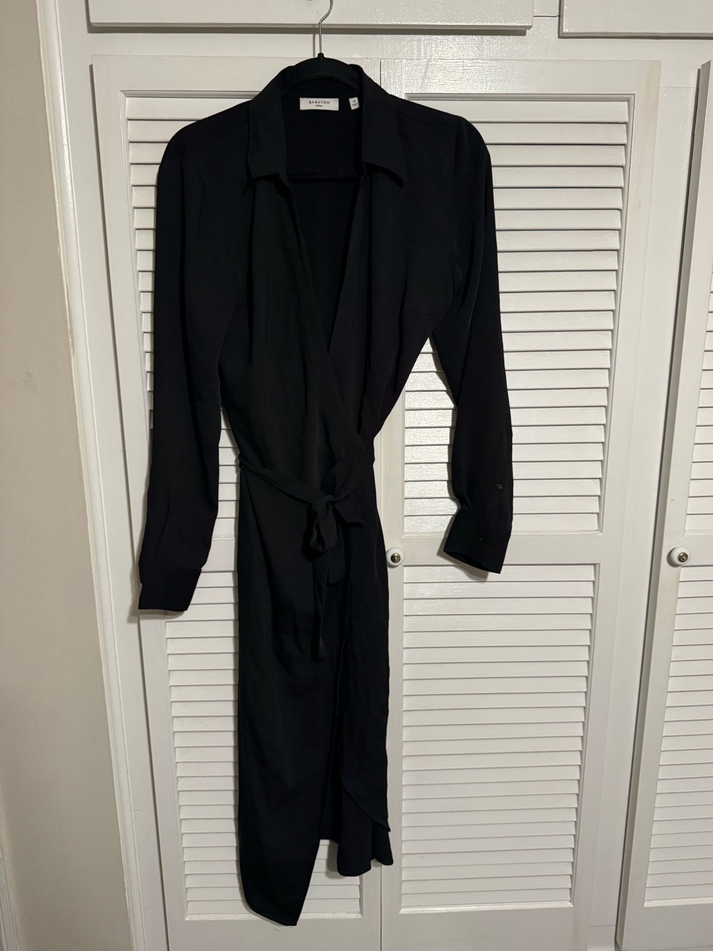 Aritzia Black Long-Sleeve Wrap Shirt Dress